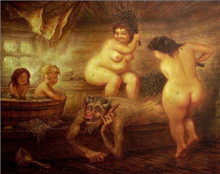 черт и женщина в бане
