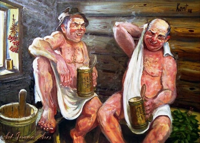 двое мужчин в бане