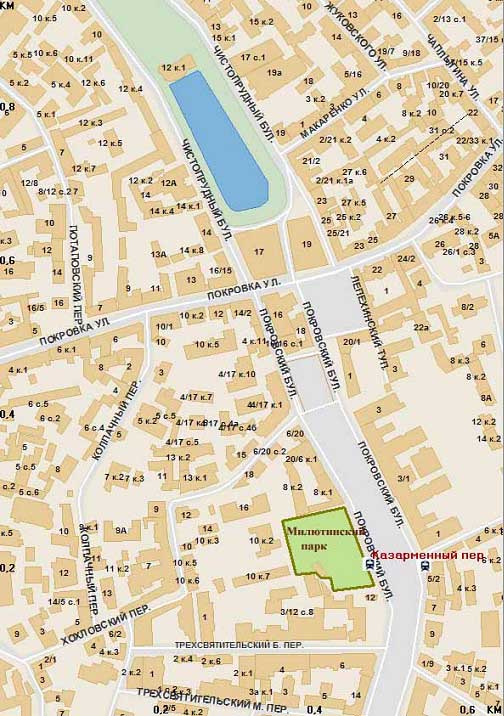 Милютинский парк на карте Москвы