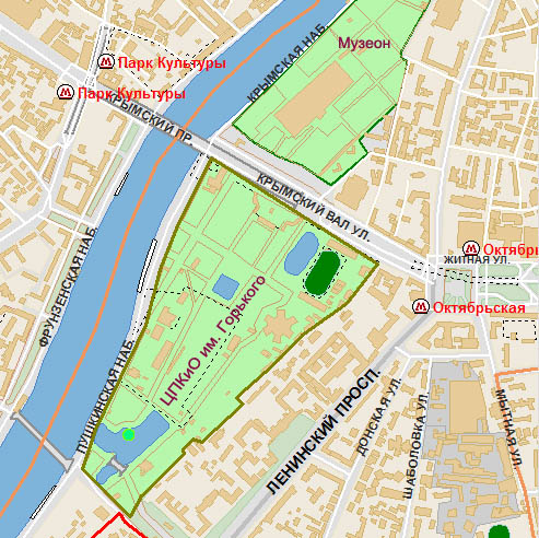 Расположение парка Горького на карте