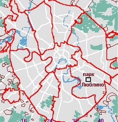 Расположение парка Люблино на карте Москвы