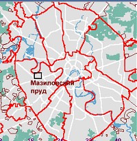 Мазиловский пруд на общей карте Москвы