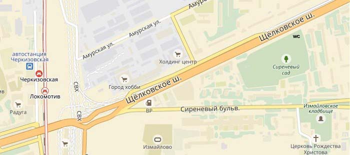 Расположение Сиреневого сада на карте Москвы