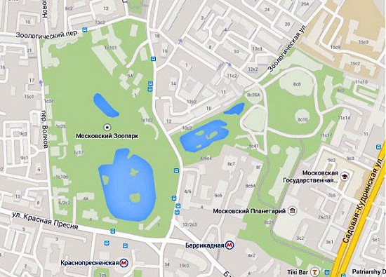 Московский зоопарк на карте Москвы